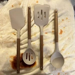 Farberware Silicone Wood Utensil Set Spatula Spoon Ladle Beige. Fixed Price $22.00.