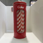The Tin Box Company Coke Straw Holder With 20 Paper 8" 0.25", Red/white. Fixed Price $13.50.