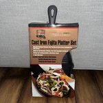 Mr Bar-b-q Premium Classic Prestige Cast Iron Fajita Platter Set Wood Base New. Fixed Price $35.00.