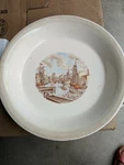 Vintage View Chicago River 1868 Pie Plate Canonsburg Pottery Oven Proof. Fixed Price $8.00.