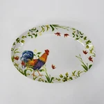 Bonjour Serving Plate Dinnerware Meadow Rooster 14" Stoneware Oval White G021. Fixed Price $16.99.