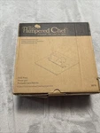 Pampered Chef Grill Press Enamel Coated Cast Iron #2875 New In Box 8.5 Sq. Fixed Price $21.00.