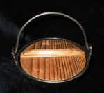 Signed Vintage Japanese Cast Iron Pot W/ Wooden Cover 5 3/4"DIAM X 2"H Ishigaki. Fixed Price $41.80.